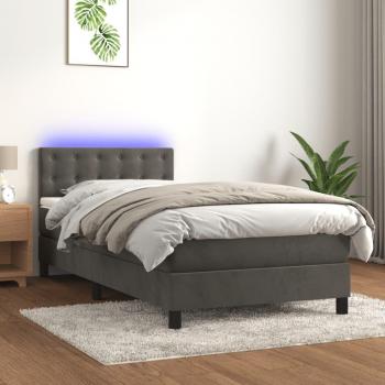 Cama box spring blanda con colchón y LED de terciopelo gris oscuro 80x200 cm