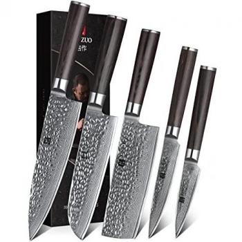 XINZUO Set Cuchillo Cocina 5 Piezas Damasco Japonés 67 Capas Profesional Cuchillo Chef 20cm Cuchillo Santoku Nakiri Cuchillo Uso Cuchillos Pelar con Pakkawood Mango - He Serie