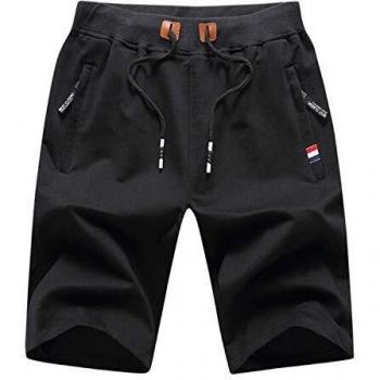 LY4U Pantalones Cortos Deportivos Casuales para Hombre con Bolsillos con Cremallera en la Cintura Elástica Negro XXL