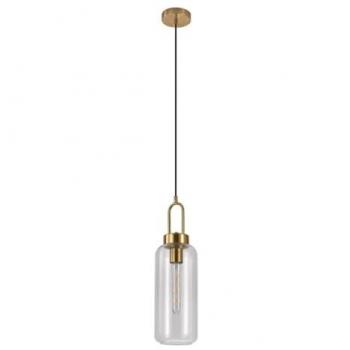 Lámpara de Suspensión Luton EPIKASA, Metal y Vidrio, Acabado en Latón, 13x13x46 cm
