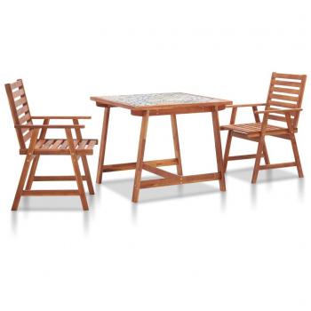 Set de comedor jardín 3 piezas madera acacia mosaico azulejos vidaXL