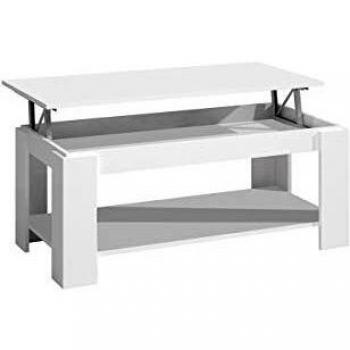 Mesa de Centro Elevable con Espacio para Revistas, Acabado en Blanco Brillante