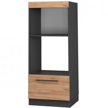 Armario para microondas Fame-Line, 60 cm, Roble dorado y Anthracita, Abierto