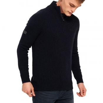 Superdry Hombre Harlo Logo Half Zip Cremallera, Azul, Small