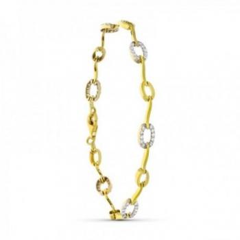Pulsera de oro bicolor 18k para mujer con eslabones ovalados semirrígida