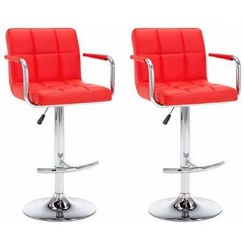 vidaXL 2X Sillas de Bar Reposabrazos Cuero Sintético Rojo Taburete Asientos