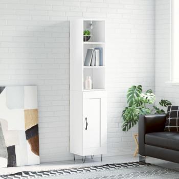 Aparador alto de madera multicapa blanco pulido 34,5x34x180 cm
