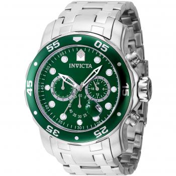 Invicta Pro Diver 47559 Men's Watch - Silver Grey Bracelet, Green Brass Dial