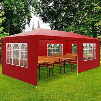 Cenador Rimini Rojo 3x6m con Protección UV 50+, Resistente al Agua y 6 Paneles Laterales con Ventanas