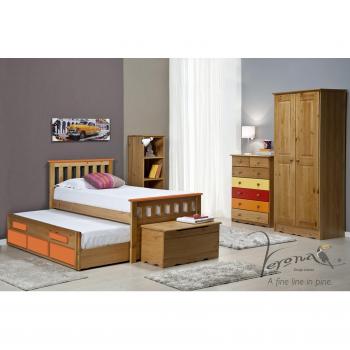 Lit capitaine bergamo 90 x 190cms antique avec détails orange