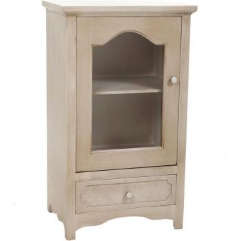 Creaciones Meng Vitrina Lac Envejecido 1 Cajón y Puerta de Cristal, MDF, Blanco Viejo, 54x103x40 cm
