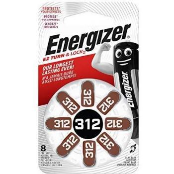 Energizer Size 312 EZ Turn and Lock Hearing Aid Battery, Brown, 8-Pack