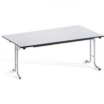 Mesa Plegable Rectangular con Bordes Redondeados, Estructura de Tubo Redondo, 1600 x 800 mm, Color Aluminio y Superficie Gris Claro