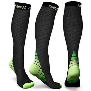 Rwest Calcetines de compresión Medias de compresión para Hombres y Mujeres, Deporte, Trotar, Correr, Volar, Viajar, varicosas，Embarazo y médicos, Aumentar la circulación sanguínea, la regeneración.