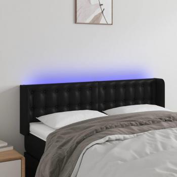 Cabecero LED negro de cuero sintético 147x16x78/88 cm