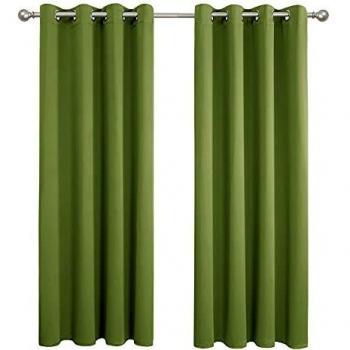 Amazon Brand - Umi Cortinas Opacas Dormitorio Moderno para Ventanas con Ollaos Juego de 2 Piezas 107x214cm Verde