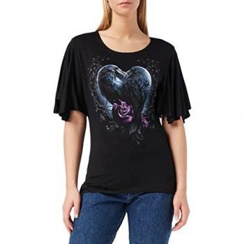 Spiral Gothic Raven Heart T-Shirt for Women - Black - Sizes L to 4XL