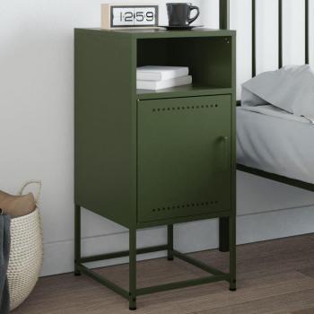 Mesita de Noche Acero 36x39x78 cm Verde Oliva - VidaXL, Mesita habitación dormitorio para Salón y Estudio, Mesa Auxiliar
