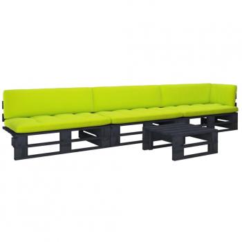 Conjunto de sofás de paleta con almohadas 4 piezas en pino impregnado negro