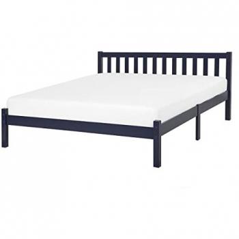 Cama Doble de Madera de Pino Azul Marino 140 x 200 cm con Listones Estilo Escandinavo Florac