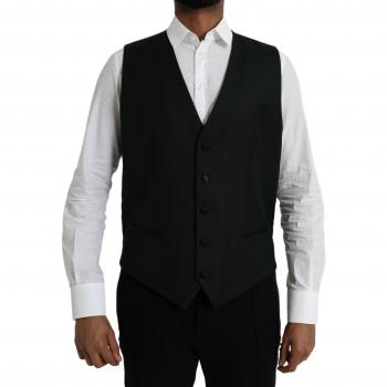 Dolce & Gabbana Black Wool Waistcoat Dress Formal Vest - IT54 | XL (Size: 2XL, Single Breasted)