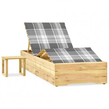 Tumbona de jardín con mesa y cojín de madera de pino impregnada