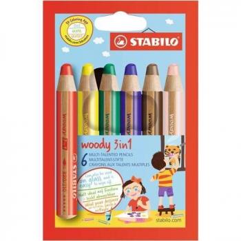 STABILO Woody 3 in 1 Colored Pencils, Watercolor Crayons, & Wax Crayons - 6-Pack
