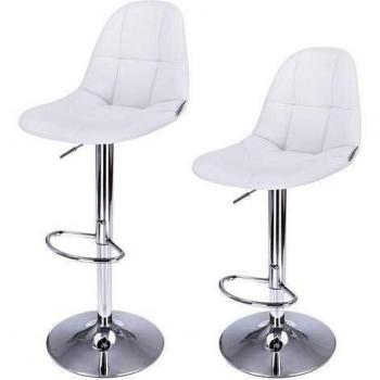 SONGMICS 2 x Taburete de Bar Regulable en Altura y Giratorio Cuero Sintético Blanco LJB68W