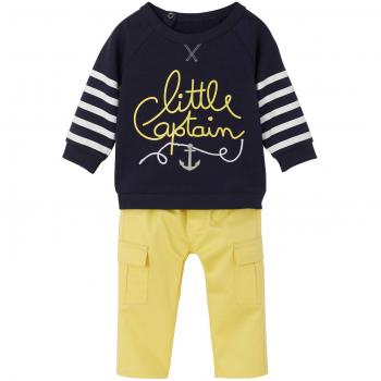 Vertbaudet conjunto Wet muletón + pantalón lienzo bebé niño azul Lot Encre+Jaune Talla:6M - 67CM