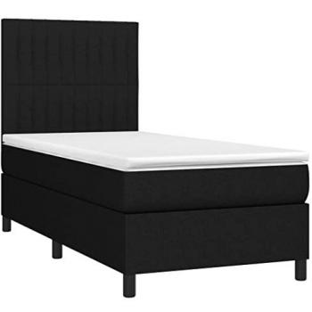 Cama box spring colchón y luces LED tela negro 90x190 cm
