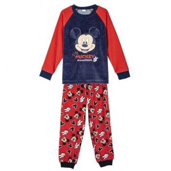 Pijama Largo de Coralina Mickey Mouse con Aplicaciones y Bordado para Niños