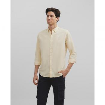 Silbon - Camisa de hombre slim lisa amarilla con corte moderno
