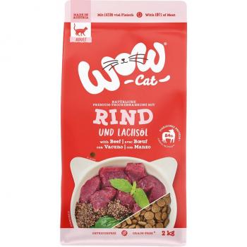 WOW Cat Adult con vacuno - 2 kg, alimento seco para gatos adultos, formulado con carne de vaca como ingrediente principal, rico en proteínas, sin colorantes ni conservantes artificiales, promueve una piel y pelaje saludables,