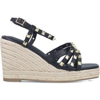 MENBUR 24909 Sandalias Fiesta Abiertas Mujer Negro con cuña, tiras decoradas con tachuelas