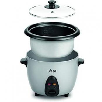 Ufesa AR4010 Jasmin Arrocera, 1L, 400W, Tapa de Cristal, Cubeta Antiadherente Extraíble, Vaso Medidor y Cuchara Incluidas, Función Mantener Caliente