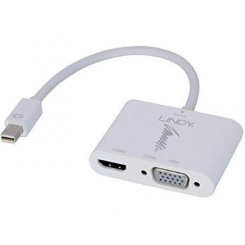 Adaptador Mini DisplayPort 1.2 a HDMI y VGA 4K, Blanco, 10 cm