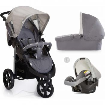 Hauck Viper SLX Trio Set - Carro deportivo 3 ruedas, 0 meses hasta 22 kg, silla de auto grupo 0, capazo con colchon, respaldo reclinable, ligero, plegable compacto, manillar ajustable en altura, gris