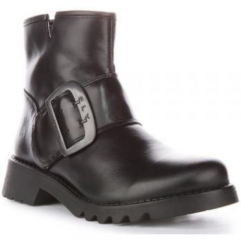 Fly London Women's Rily991Fly Leather Buckle Strap Ankle Boots - Black - Size 8