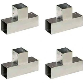 Conectores de Poste en T de Metal Galvanizado - 4 piezas - Dimensiones 91x91 mm