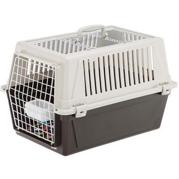 Transportín Ferplast Atlas 30 Open Marrón, 40x60x38cm, para perros y gatos hasta 15 kg, con techo abrible, cojín y comedero, ranuras de ventilación