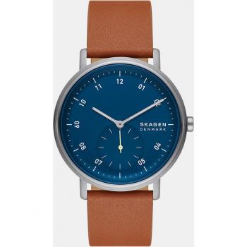 Skagen Kuppel Brown Leather Strap Blue Dial Quartz SKW6888 Men's Watch