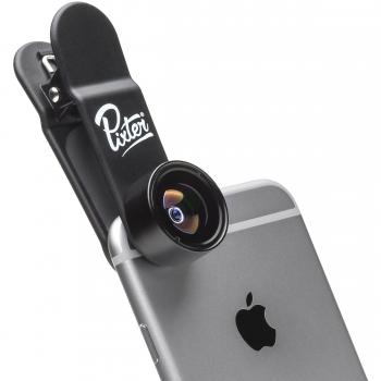 Objetivo Ojo de Pez 180º para Smartphone/Tablet con Clip Pixter, Negro
