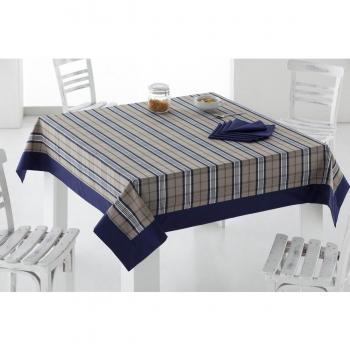 ES-TELA - Mantel tejido CELTA color Azul Marino - 155x250 cm. - Confección en aplique - Incluye 12 servilletas - 50% Algodón / 50% Poliéster