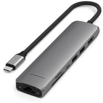 Satechi 7-in-1 USB-C Slim Multiport Adapter with Ethernet - Space Grey