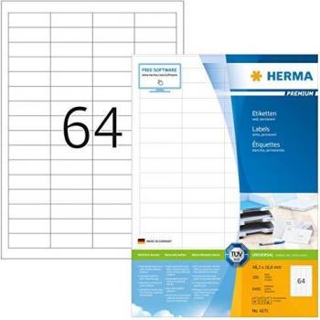 Herma Etiquetas De Impresora A4, 48.3 x 16.9 mm, Pack de 6400 etiquetas, color blanco