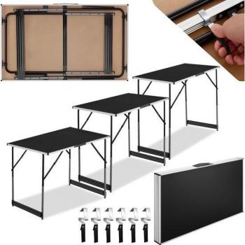Mesa de trabajo de aluminio 3 piezas - Set de 3 mesas plegables, gran superficie de 300 x 60 cm, versátil para tapizar, trabajar y fiestas, altura ajustable en 4 posiciones: aprox. 73