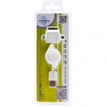 Cable USB Retractil 3 en 1 Iphone 4/4S/5 y Micro USB Kloner