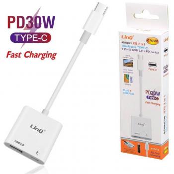 Adaptador OTG 2 en 1 Type-C a USB 3.0 + PD Type-C 30W Otg598