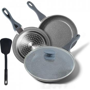 Juego de 6 sartenes de piedra antiadherentes de aluminio con tapas - Gris