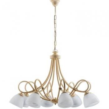 Candelabro de Hierro Decape Marfil con 8 Luces y Pantallas de Vidrio Alabastro Blanco 81x h55 cm
